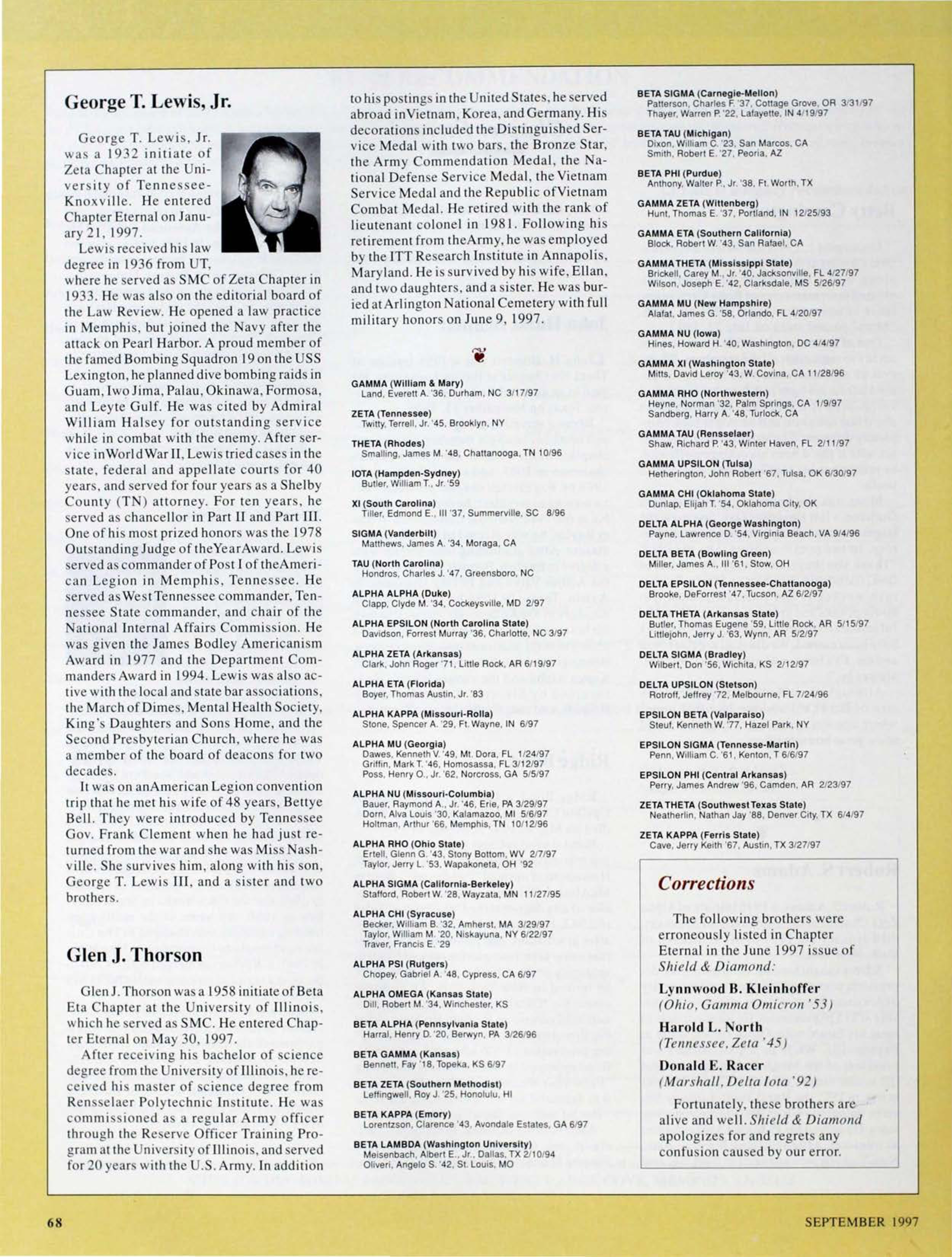 Corrections, September 1997